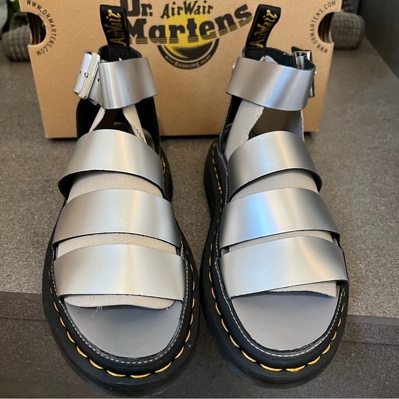Dr. Martens Clarissa II Silver Metallic Leather Sandals, Size 6, NIB - Picture 9 of 13